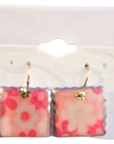 Pink Floral Square Drop Earrings