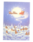 Santa Sleigh Flying Over Snowy Village Christmas Card