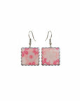 Pink Floral Square Drop Earrings
