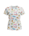 The Strawberry Shop FOIL white 100% cotton t-shirt with a playful beach dog print, short sleeves, and round neckline.