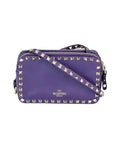Valentino Rockstud Double Zip Purple Leather Crossbody Bag