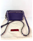 Valentino Rockstud Double Zip Purple Leather Crossbody Bag