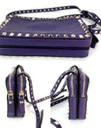 Valentino Rockstud Double Zip Purple Leather Crossbody Bag