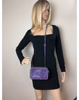 Valentino Rockstud Double Zip Purple Leather Crossbody Bag