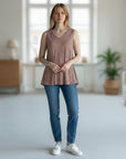 The Strawberry Shop Kleen Espresso swing tank top in cotton with horizontal and vertical stripes, V-neck.