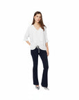 The Strawberry Shop lavender ruched v-neck 3/4 sleeve top with drawstring detail.
