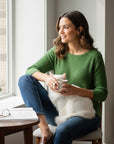 The Strawberry Shop green ribbed knit sweater with 3/4 sleeves and a crew neck.