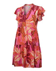 The Strawberry Shop La Mer Luxe Brooke Dress in multicolor floral print. Short flutter sleeves, tiered skirt, v-neck. 90% Polyester, 10% Spandex.