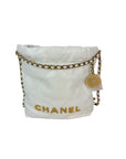 Chanel 22 Mini Shiny Calfskin Quilted White Crossbody Hand Bag