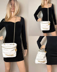 Chanel 22 Mini Shiny Calfskin Quilted White Crossbody Hand Bag