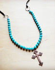 **Frosted Magnesite Beaded Necklace w/ Copper Cross 258i