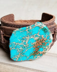 Genuine Leather Wide Cuff Bracelet w/ Regalite Slab 006y