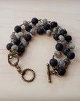 Labradorite and Lava Triple Strand Bracelet 808k