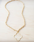 Matte Gold Quatrefoil Pendant Necklace 257lg