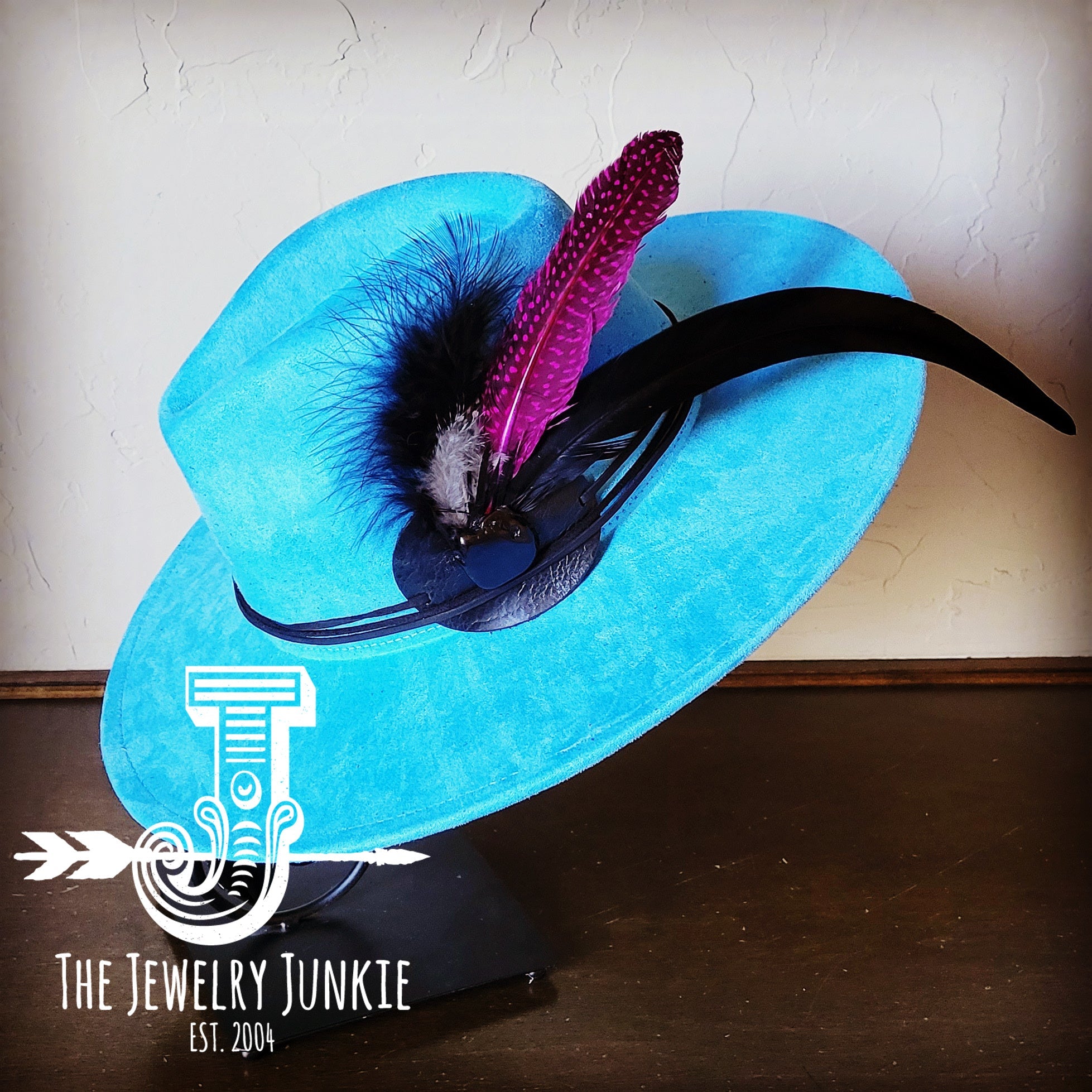 **Spotted Magenta/Black Feather &amp; Leather Hat Band (Band Only) 983d