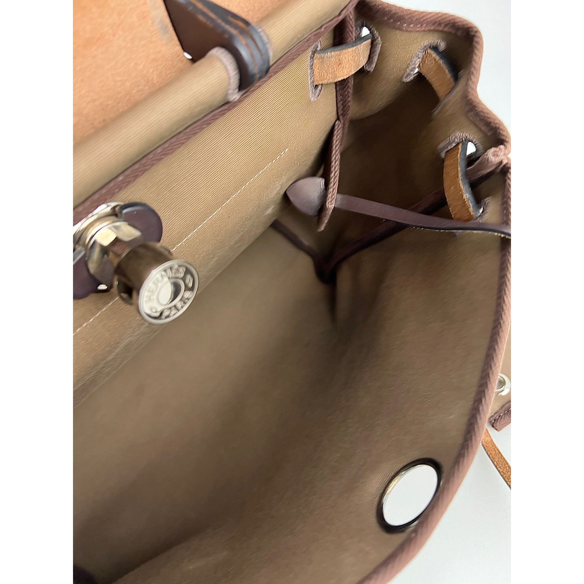 HERMÈS Toile Vache Hunter Herbag Zip 31 PM Etoupe Ebene Shoulder Bag