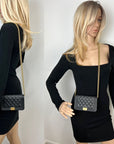 Chanel Caviar Quilted Mini Boy Clutch Wallet on a Chain Black