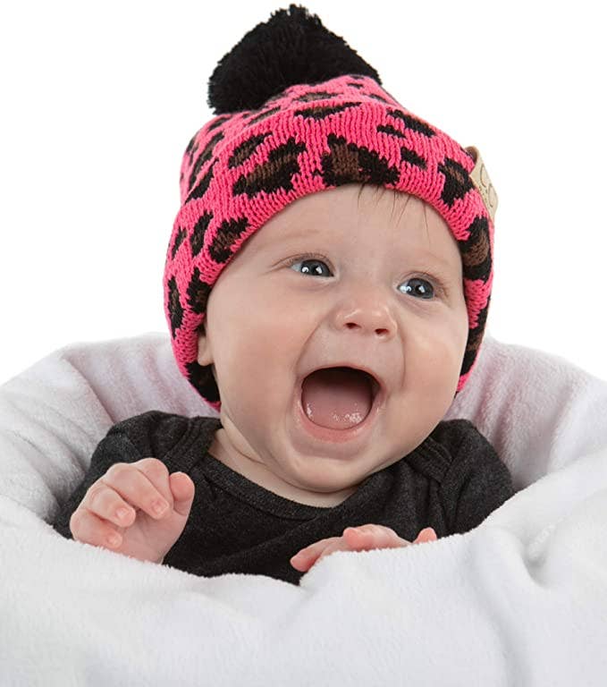 Infant Single Pom Beanie (Candy Pink Leopard)