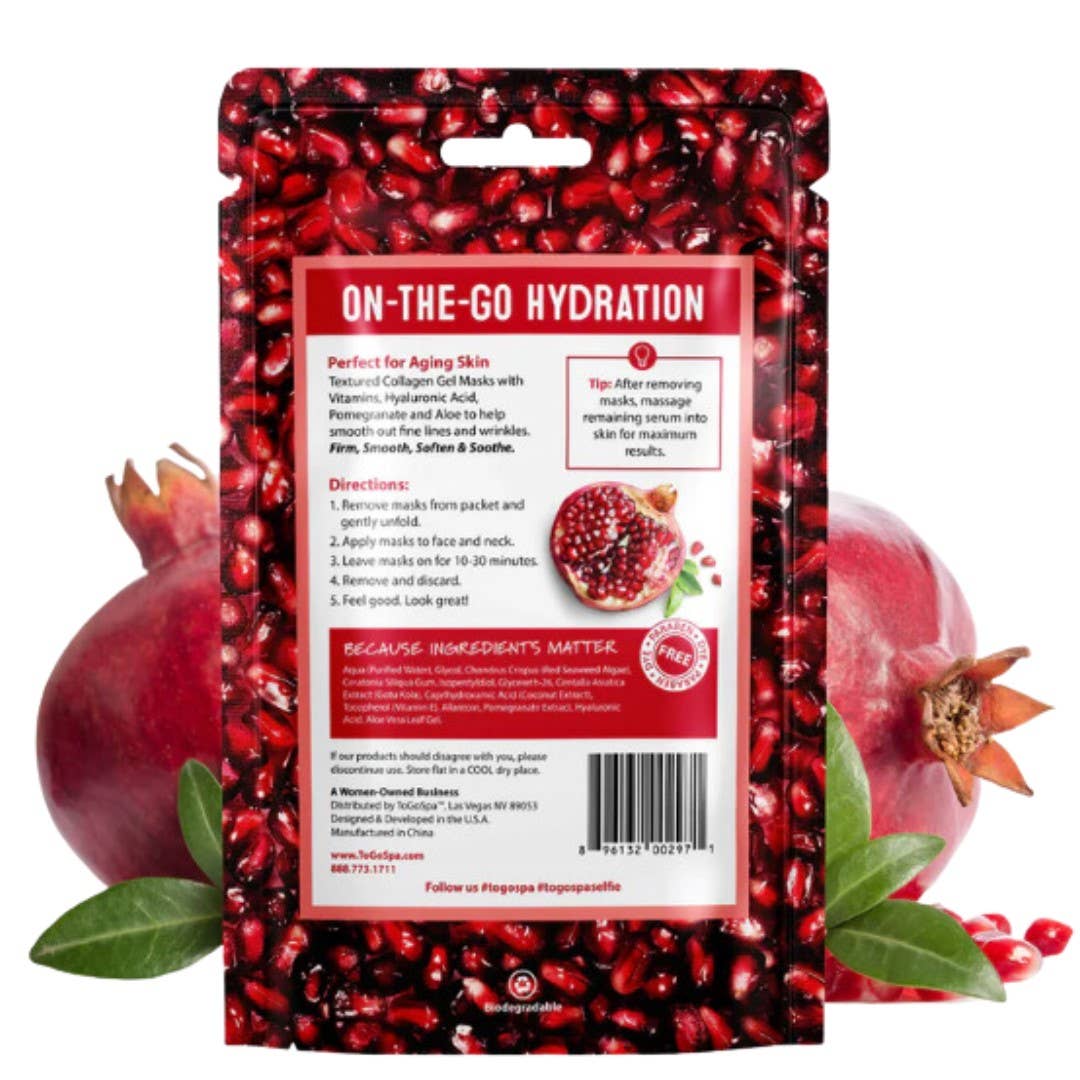 ToGoSpa Face &amp; Neck Pomegranate &amp; Aloe Collagen Hydrogel Express Masks