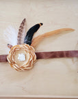 Leather Hat Band w/ Silk Flower & Feathers-Gold (Band Only) 952x