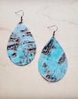 **Leather Teardrop Earrings in Turquoise Metallic 222m