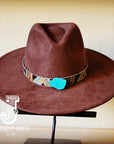 **Boho Western Felt Hat w/ Choice of Leather Hat Band w/ Turquoise Slab-Brown 980h