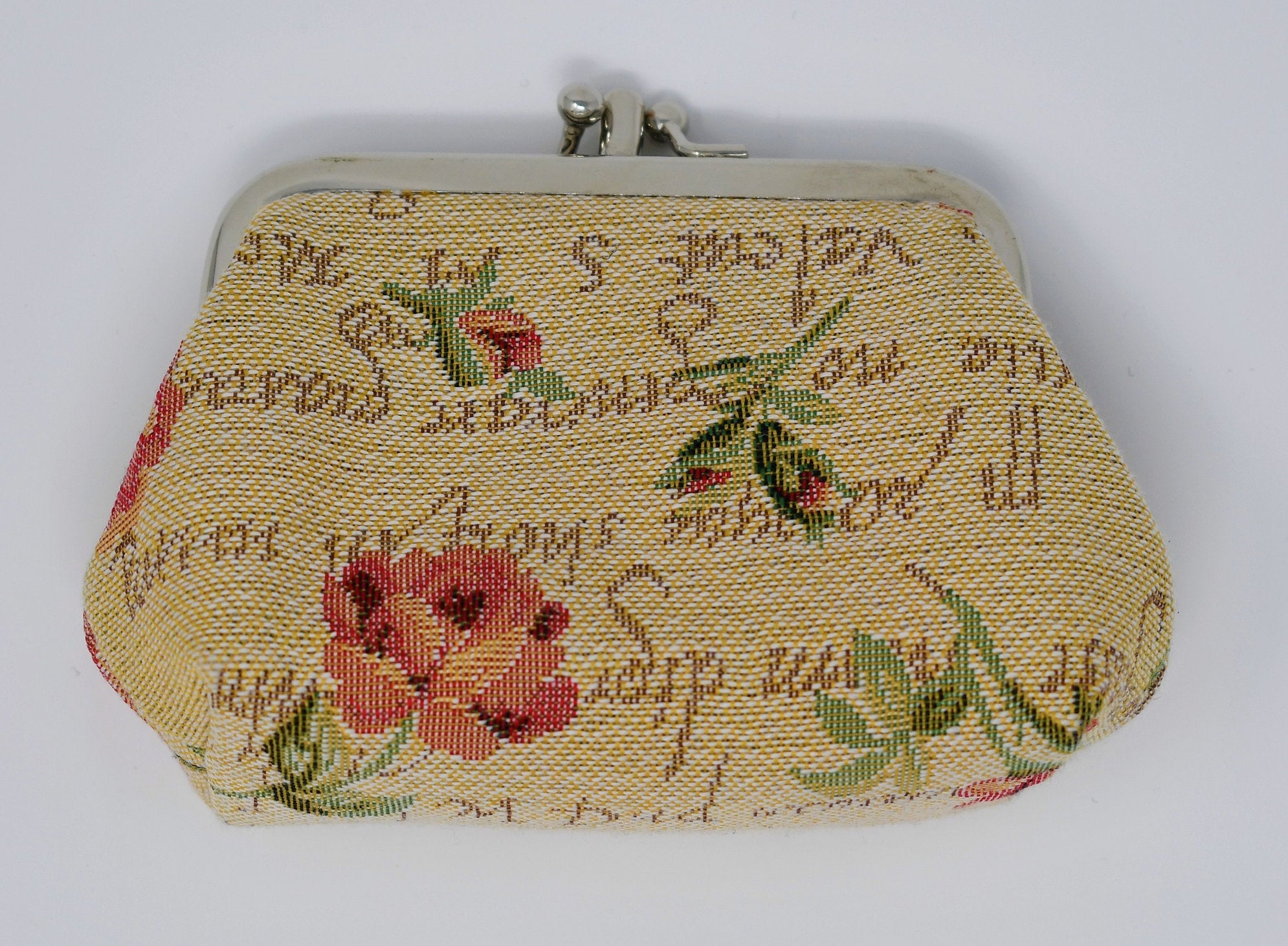 English Rose Tapestry Double Kiss Lock Coin Purse