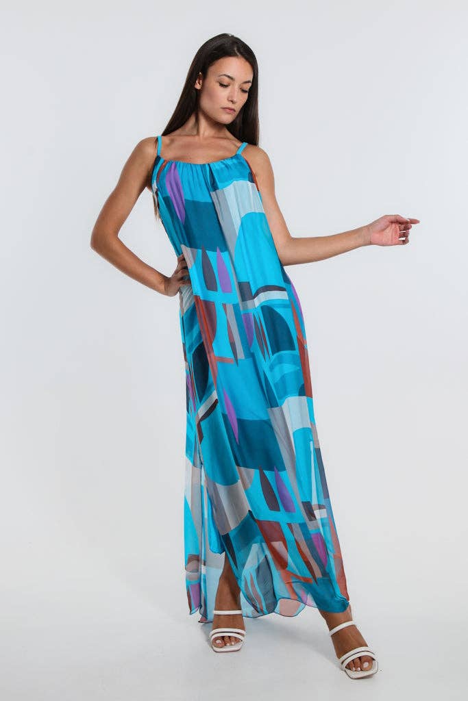Marla Funky Geo Silk Maxi Dress