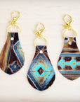 Embossed Leather Key Chain - Blue Navajo 700a