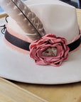 Leather Hat Band w/ Silk Flower & Feathers-Rose (Band Only) 952w