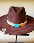 **Boho Western Felt Hat w/ Choice of Leather Hat Band w/ Turquoise Slab-Brown 980h