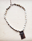 White Turquoise Collar Necklace w/ Copper Cross Pendant 259y