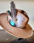Boho Western Felt Hat w/ Choice of Turquoise Hat Accent-Tan 981d