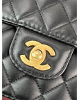 Chanel Calfskin Quilted Strap into Flap Black Burgundy Shoulder Bag