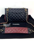 Chanel Calfskin Quilted Strap into Flap Black Burgundy Shoulder Bag