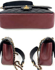 Chanel Calfskin Quilted Strap into Flap Black Burgundy Shoulder Bag