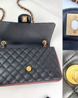 Chanel Calfskin Quilted Strap into Flap Black Burgundy Shoulder Bag