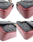 Chanel Calfskin Quilted Strap into Flap Black Burgundy Shoulder Bag
