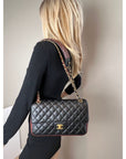 Chanel Calfskin Quilted Strap into Flap Black Burgundy Shoulder Bag