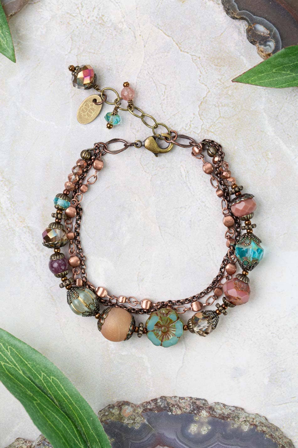 Czech Glass, Druzy and Lepidolite Quartz Bracelet