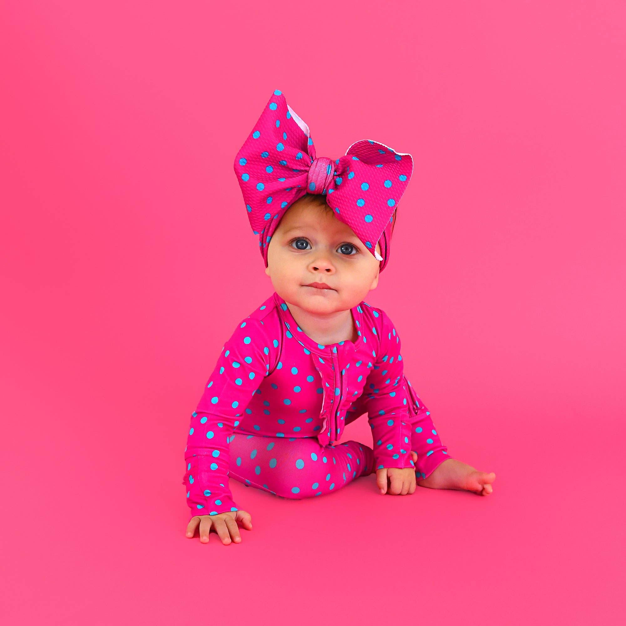 Evelyn Dot Ruffle Zip Bamboo Valentines Day Baby Outfit Dot