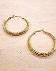 **Medium Stainless Steel Engraved Hoop Earrings 14K Gold Plating 200d