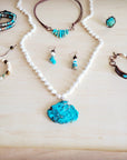 Long White Turquoise Beaded Necklace w/ Genuine Regalite Pendant 263c