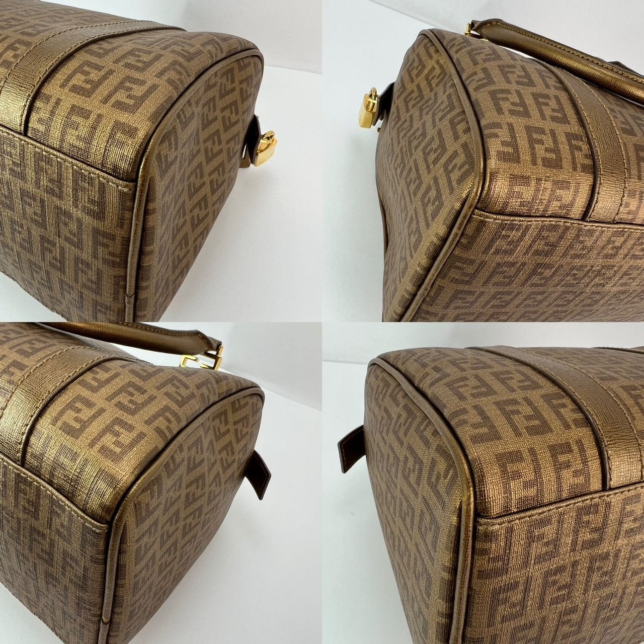 Fendi Boston Gold Coated Canvas Handbag