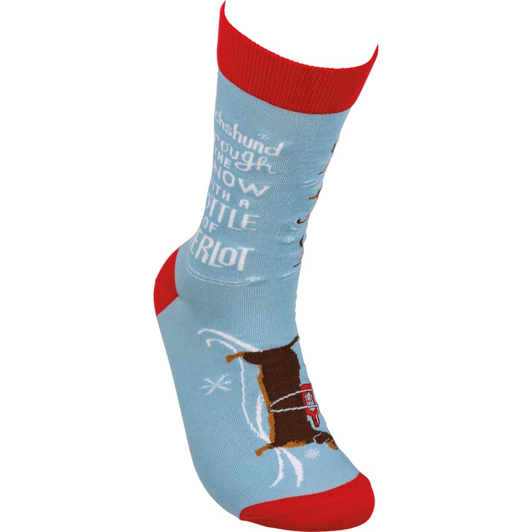 Dachshund Through The Snow With A Bottle of Merlot Socks
