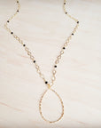 Black Faceted Beads on Gold Chain Necklace w/ Pendant 257kr