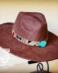 **Boho Western Felt Hat w/ Choice of Leather Hat Band w/ Turquoise Slab-Brown 980h