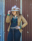 Leather Hat Band w/ Silk Flower & Feathers-Coffee (Band Only) 952y