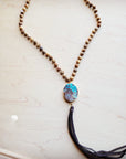 Bohemian Beaded Jasper Necklace with Ocean Agate Pendant 245u