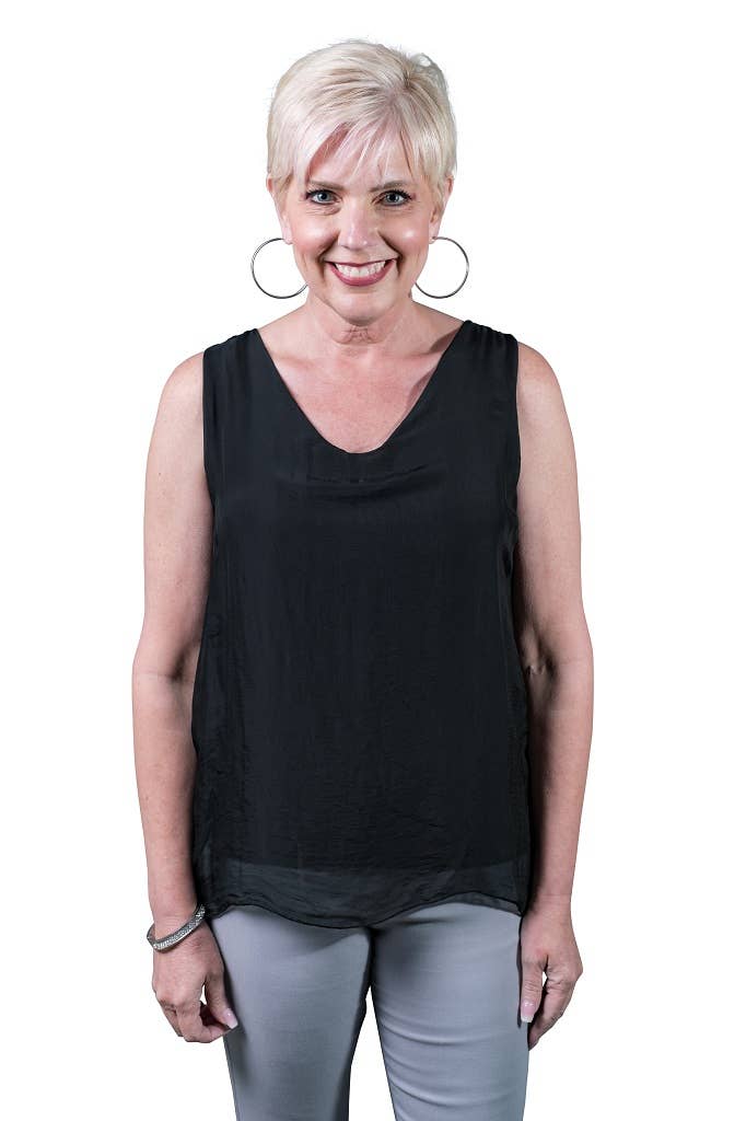 Tina Stephens Made In Italy Dina Silk V-Neck Tank